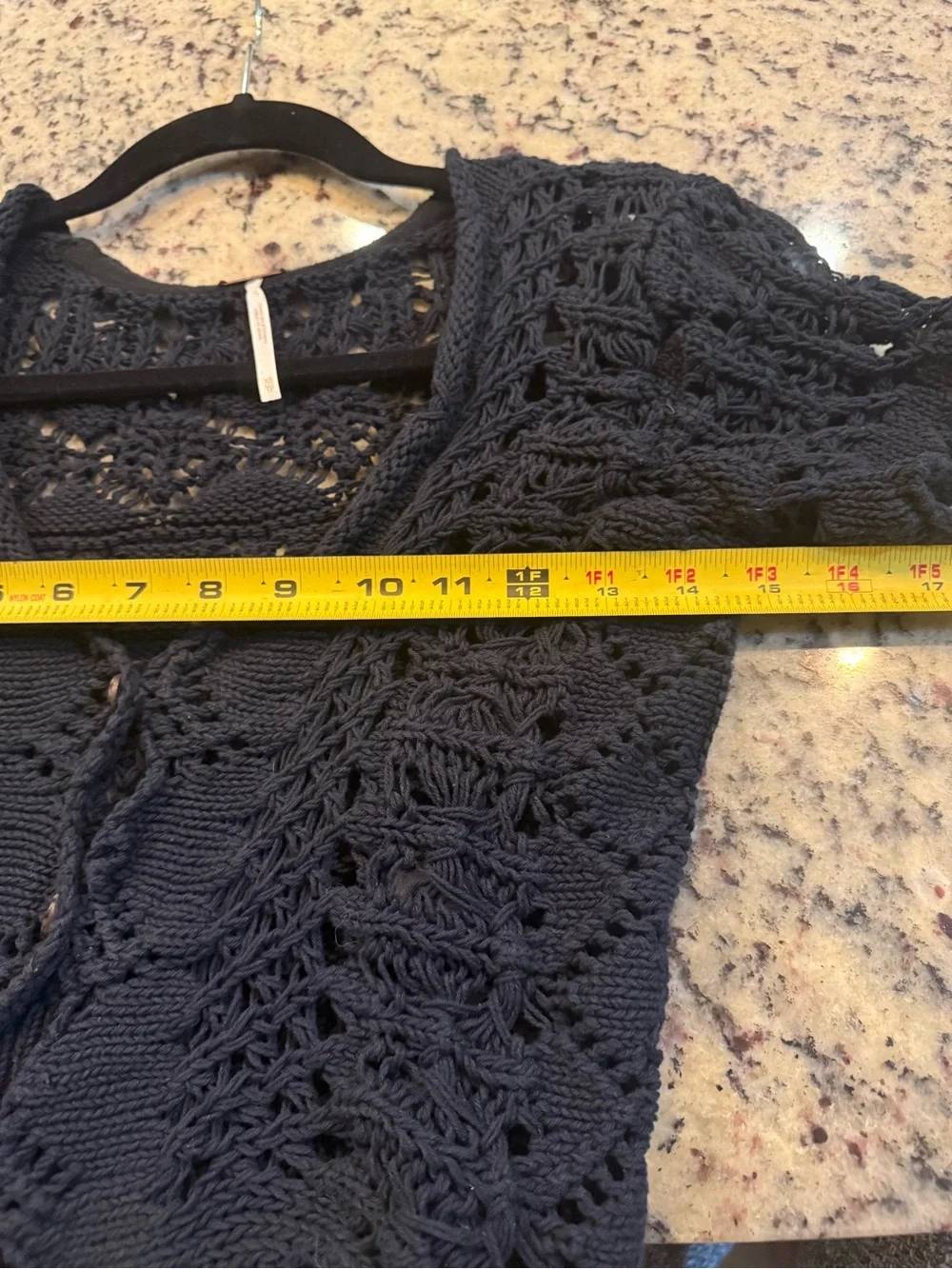 Free People Black Crocheted Short Sleeve Crop Cardigan